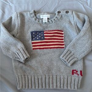 Ralph Lauren Gray Knit Sweater with Flag Design